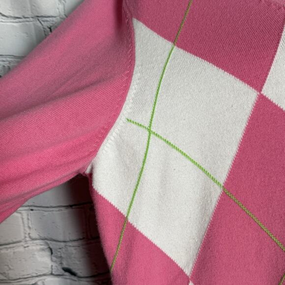 Lilly Pulitzer Pink/White Argyle V Neck Sweater - Large - Picture 4 of 8